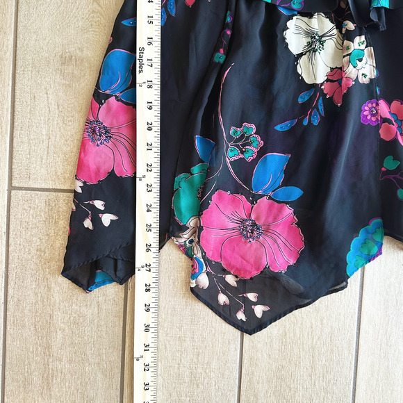 Bandolino Y2K Babydoll Top 8 Chiffon Asymmetrical Grunge Fairy Floral Whimsygoth - Picture 8 of 8